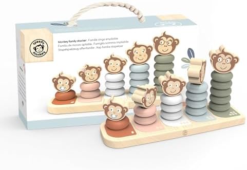 SPEEDY MONKEY Wooden Family Stacker | 5 Stackable Monkey Characters Playset by SpeedyMonkey