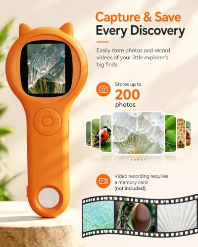 Bug Exploration Microscope for Kids, 500X Handheld Digital Microscope with 2" IPS Screen, Backyard Adventure STEM Science Toy Age 5-12 (Orange) - Image 6