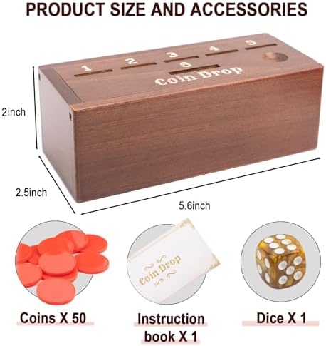 WodGod Coin Drop Game for 2-6 Players,Penny Game Contains 50 Coins,Wooden Game Box and 1 Dice,a Fun Board Game to Interact with Family and Friends - Image 2