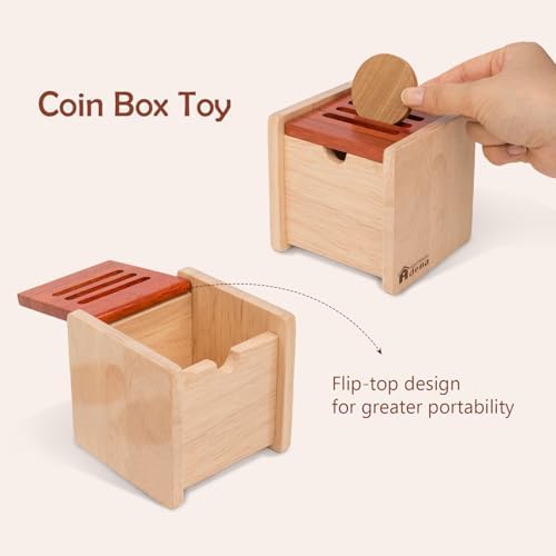 Adena Montessori Wooden Coin Box with Lid Object Permanence 6-12 Months - Image 2