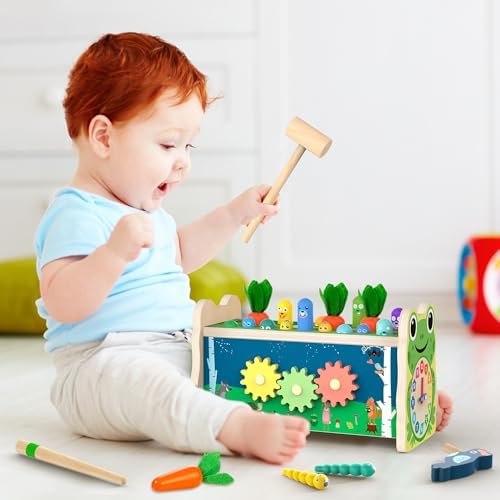6-in-1 Wooden Montessori Toys for 1 2 3 Year Old, Mole-Tapping Game - Image 6