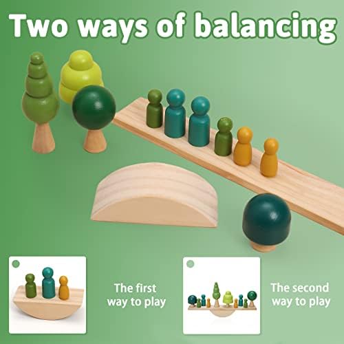Wooden Tree Toys Balance Toys Wooden Peg Dolls Preschool Learning Educational Montessori Toys, Natural Woodland Trees Creative Accessories for Home Decor - Image 4