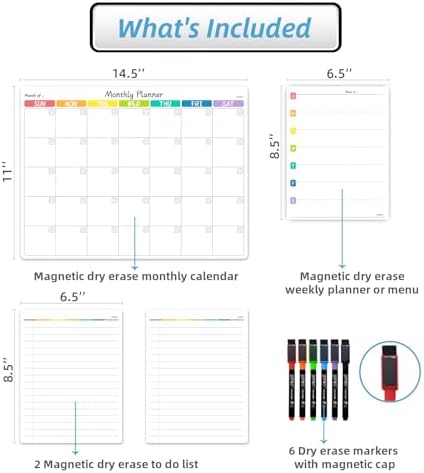 JJPRO Magnetic Monthly Calendar Whiteboard Set for Refrigerator-Monthly Planning Board, Weekly Menu Planner and to Do List for Fridge with 6 Markers-14.5" x11 - Image 2