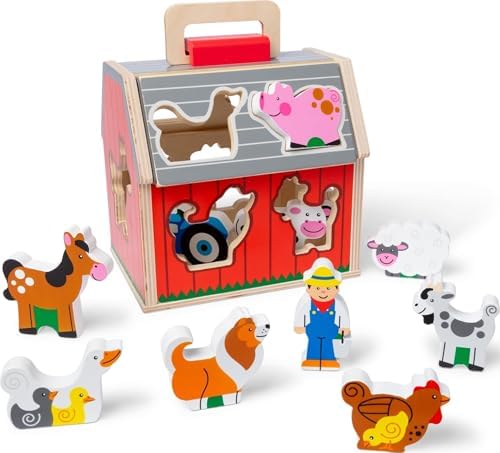 Melissa & Doug Take-Along Wooden Toy Barn, 11-Pc Portable Toddler Playset with Farm Animals & Pop-Up Roof, Preschool Learning Toys for Girls & Boys 2+ by Unknown
