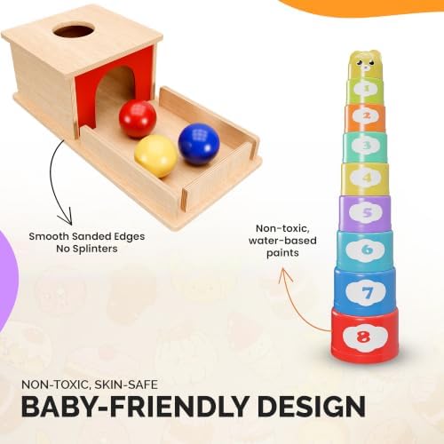 Montessori Baby Toys 7–9 Months, Developmental Tools for 7+ Month Babies, Baby Sensory Toys - A Sliding Box, Mirror Puzzle, Stacking Cups, Treasure Basket, Rain Stick, Animal Flashcards - Image 6