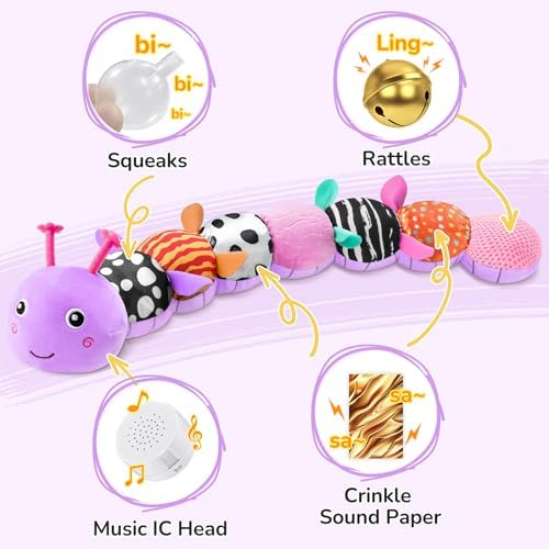 AWOTOY Baby Toys 6-12 Months Music Caterpillar Stuffed Animals Infant Toys - Image 4
