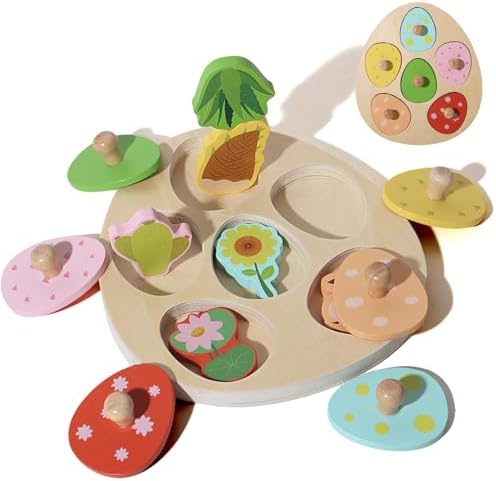 Montessori Flower Matching Eggs Peg Puzzle, Wooden Color Sorting Educational Toy for 1-2 Year Old Boys Girls, Toddler Fine Motor Skills Learning Toy Gifts for 12-18 Months Infants by WISBOOK