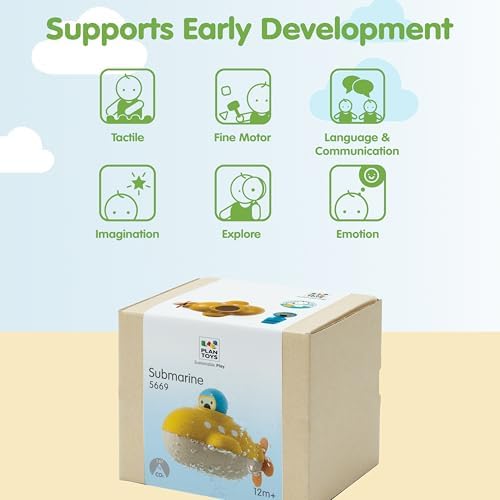 PlanToys® Submarine Wooden Baby Bath Toy for Toddlers, Waterproof Pool Fun - Image 4