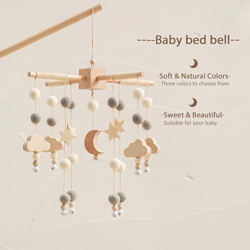 Wooden Bed Bell Crib Mobile with Music Box – Soft Felt Cartoon Bear Hanging Rattle Toy for Nursery Decor, Handcrafted Montessori-Inspired Crib Mobile (Blue) - Image 5
