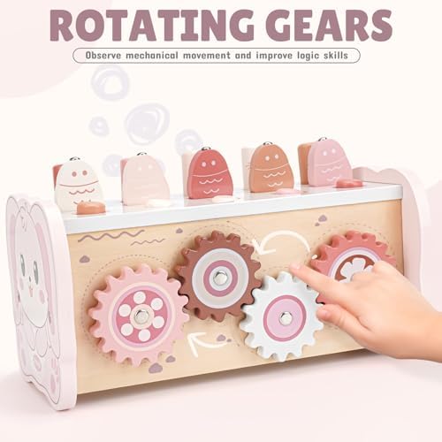 Joyreal Pink Wooden Montessori Toys for 1 Year Old Hammering Pounding Toys - Image 5