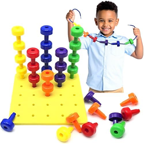 Blu Jay Foam Peg Board Toy - 36 Pegs, Foam Board, Lacing String, Storage Bag - Occupational Therapy Toys - Fine Motor Skills Toys for Toddlers and Kids (Yellow) by BluJay