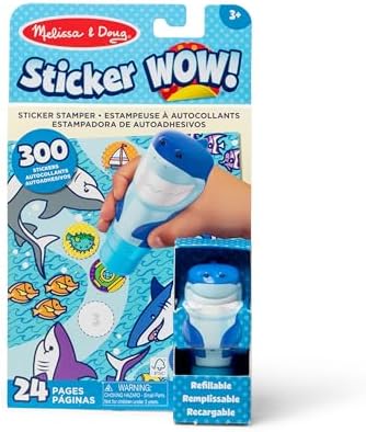 Melissa & Doug Sticker Wow!™ 24-Page Activity Pad and Sticker Stamper, 300 Stickers, Arts and Crafts Fidget Toy Collectible Character – Shark - for Kids Ages 3+ - FSC Certified by Unknown