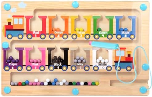 Magnetic Color and Number Maze, Montessori Toys for 3 4 5 Year Old, Wooden Magnet Balls Puzzles,Learning Educational Sensory Toys for Toddlers and Kids Boys Girls,Christmas Stocking Stuffers for Kids by iFunLong