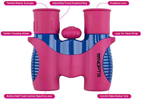 Binoculars for Kids, Girls or Boys Real Kids Binoculars in Vibrant Pink Blue - includes Sticker Book with 40 Bird Species - Kids Toys Small Binoculars, Toddler Binoculars - Image 6