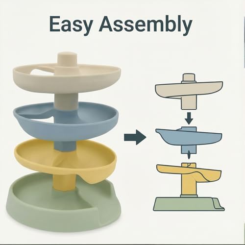 Little Rawr Silicone Ball Drop Tower Toy for Toddlers, 4-Tier Rolling Ramp Track with Wooden Balls, Soft Food-Grade Silicone Montessori Toy for Early Learning, Fine Motor Skill Development, Ages 1–3 - Image 4
