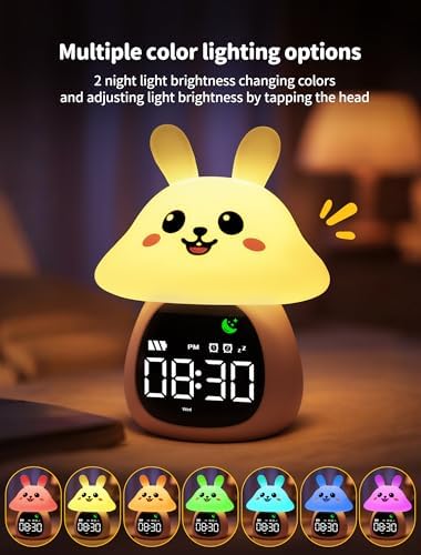 MASHI Mushroom Bunny Kids Alarm Clock with Time to Wake Sleep Trainer - Image 2