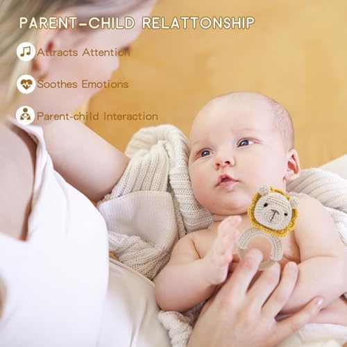 Wooden Baby Rattle Crochet Lion Baby Toys Handmade Newborn Toy Early Development Grips Stuffed Animal Organic Rattle - Image 4