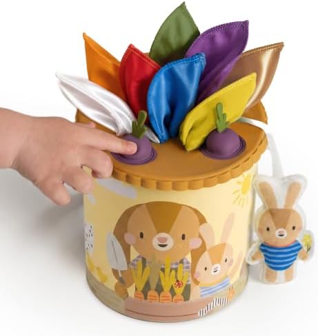 Taf Toys Baby Tissue Box Sensory Toy - Montessori Toys for Babies 6-12 Months Must Haves, Pulling Scarf & Beet Pop-It Toy, Infant Fine Motor Skills, 6 7 8 9 10 Month Old Boy Girl Birthday Gift by TafToys