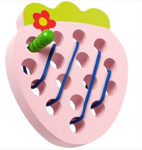 Wooden Lacing Toys for Kids,Strawberry Threading Learning Fine Motor Skills,Montessori Sensory Educational Wooden Pattern Block Puzzle Travel Gift for 3 Years Old Baby Boys Girls by NAODONGLI