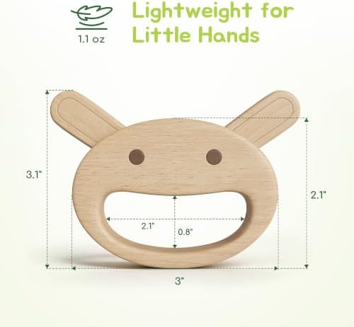Rabbit Wooden Baby Rattle Teether, Natural Beechwood, Montessori Toy - Image 6