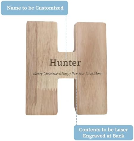 Wooden Letter Piggy Bank for Kids Boys Girls,Personalized Piggy Bank (Laser Engraving),A-Z Letters Coin Bank Money Box Customized Name, for Family Christmas Birthday Gift (H) - Image 2