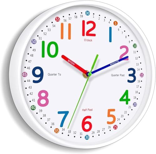 Silent Kids Wall Clock – Non-Ticking, Battery-Powered, Ideal for Teaching Time and Stylish Décor in Any Room - 8 Inch by Lantoo