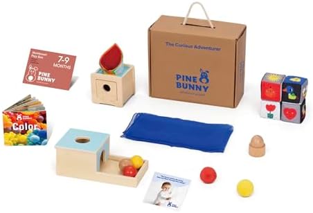 Pine Bunny Montessori Wooden 10-in-1 Toy Set for 7+ Months, Object Permanence Box, Egg and Cup, Tissue Box, Fabric Blocks, Scarf, Educational Learning Sensory Development Fine Motor Skills Baby Toys by Unknown