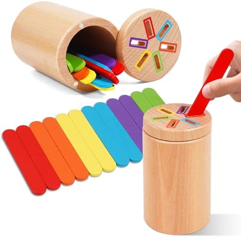 Montessori Toys for Toddler, Fine Motor Skills Toys Wooden Color Sorting Stacking Toy for Boys Girls Educational Gift for Kids Birthday by Soarly