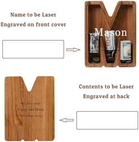 Personalized 12" Extra Large Wooden Letter Piggy Bank for Kids Boys Girls, (Laser Engraved Name) Custom Initial Letter Shape Piggy Bank, Alphabet Coin Bank Grandchildren Birthday - Image 2