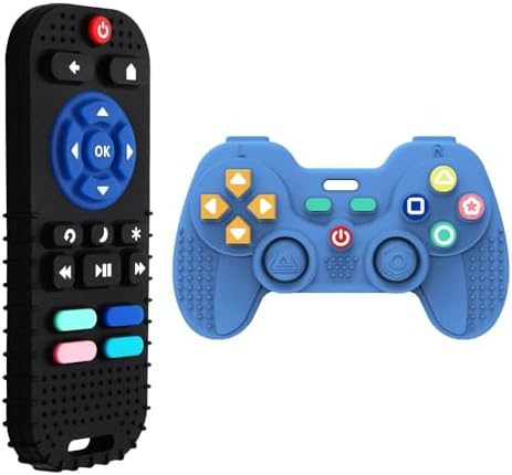 Hooku 2 Pack Remote Teether for Baby, Silicone Teethers for Babies 6-12 Months, Baby Teething Toys for Babies 0-6 Months, Remote Control Toy, Infant Gifts for Boys Girls by Hooku