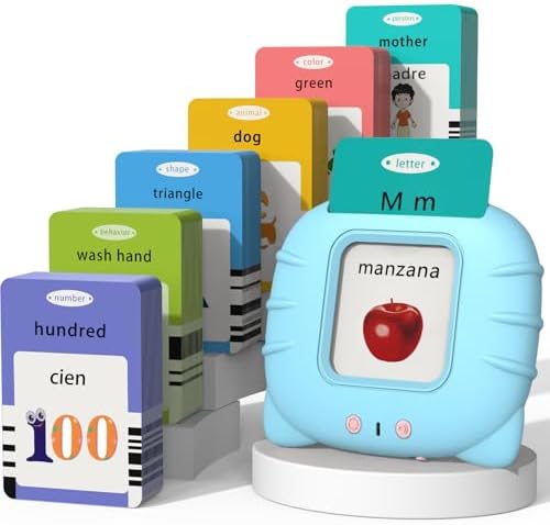 Startcan Spanish & English Talking Flash Cards for Boys 3-6, Audible Toys with Music to Learn Numbers 0-100, Letters, Phrases and More Spanish and English Vocabulary - 278 Cards and 556 Words(Blue) by Startcan