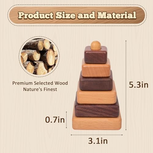 Adena Montessori Wooden Stacking Toy, Square Type, 12m+ - Image 2