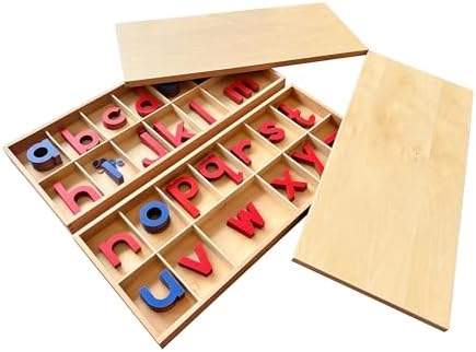 Premium Large Wooden Movable Alphabet Set 22.4in 5.2 lbs,155 Lowercase Letters in Dual Beechwood Boxes | Montessori Red & Blue Letters for Word Building & Writing,Wood Large Movable Alphabet - Image 3