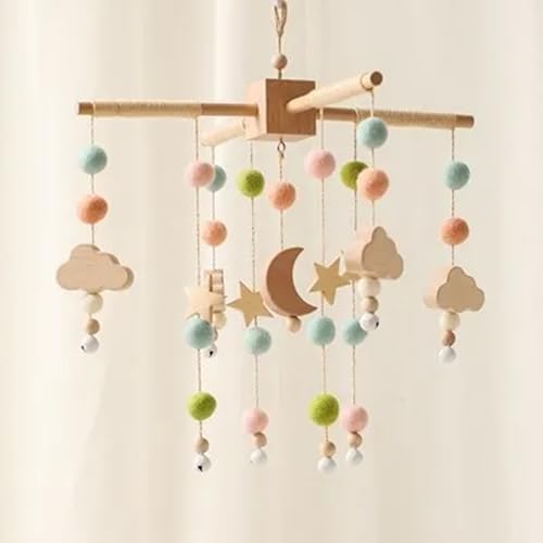Wooden Bed Bell Crib Mobile with Music Box – Soft Felt Cartoon Bear Hanging Rattle Toy for Nursery Decor, Handcrafted Montessori-Inspired Crib Mobile (Candy) by Jessruly