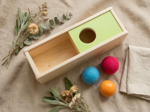 Leticia's Corner Montessori-Inspired Wooden Object Permanence Box, Sliding Top Box with Felt, Wooden and Knitted Balls, Imbucare Box, Ball Drop, Montessori Toy for Babies 6 Months and Older - Image 6