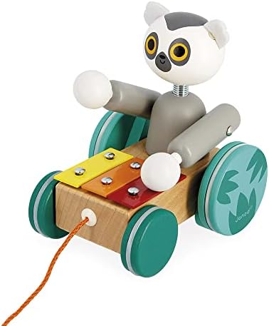 Janod - Tropik Pull-Along Lemur Xylophone - 2-in-1 Wooden Early-Learning Toy - Musical Educational Toy - Walking and Balancing - Water-Based Paint - 18 Months + J08270 - Image 3