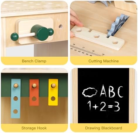 OOOK Kids Tool Bench，Wooden Toddler Workbench with Tools Set，Large Storage Wooden Tool Workbench for Kids Age 3-5，Pretend Play Construction Set Gift for Boys Girls - Image 5