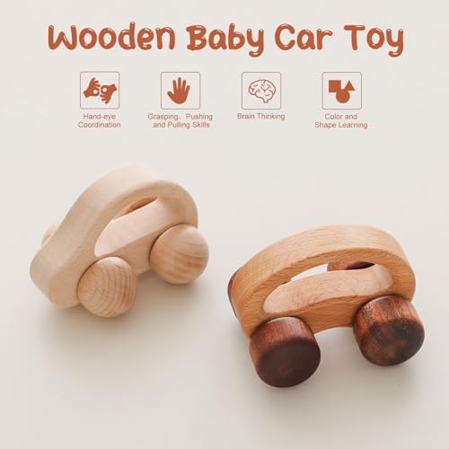 Wooden Baby Car Toys,Wood Push Car for Toddler Montessori Baby Grip Toy Car,Gifts for Boys and Girls,Push and Pull Toy Car 2 Pieces - Image 2