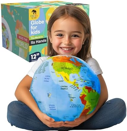 OneZa 12” Soft World Globe for Kids | Fun & Educational, Playfully Colored with US States Legend and Canadian Provinces | Interactive Globe to Learn through Play | Geography for Kids Toys by Unknown