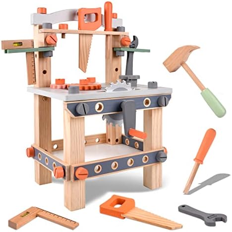 varbertos Wooden Tool Bench for Kids Toddlers, Pretend Play Workbench Set Workshop Workbench Construction Toys Gift for 3 4 5 Years Old Girls & Boys - Image 5