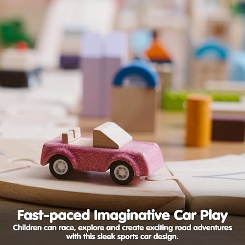 PlanToys® Pink Sports Car Wooden Montessori Vehicle Kids Indoor Play Toy - Image 5