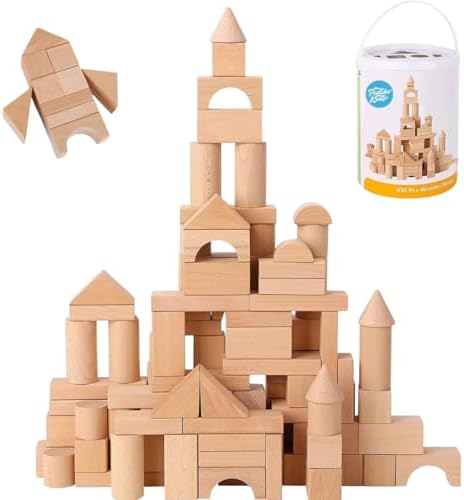 100 Pcs Wooden Blocks for Toddlers 1-3 Building Blocks for Kids by PidokoKids