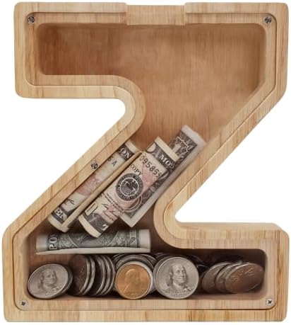 Wooden Letter Piggy Bank for Kids Boys Girls, A-Z Letters Wood Coin Bank Money Box, Piggy Bank for Toddler Family Christmas Birthday Gift(Z) by FINDAMAZE