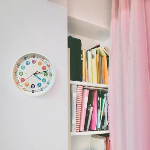 Learning Time 8 Inch Wall Clock for Kids,Non-Ticking Kids Colorful Clock,Silent Wall Clock Decorative for Kids Room ，School Classroom（White，8 Inch） - Image 7