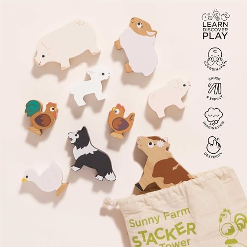 Le Toy Van Petilou Wooden Sunny Farm Stacking Animals and Bag - Image 4