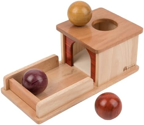 Adena Montessori Object Permanence Box, 3 Wooden Balls, Natural Wood by AdenaMontessori