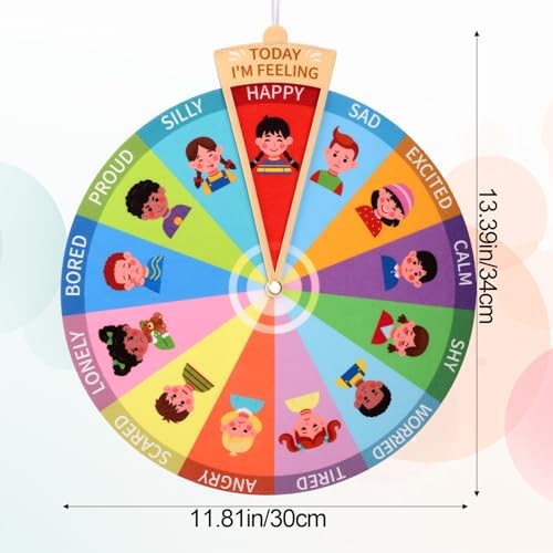Soft Plush Emotion Wheel for Kids, 13 Feelings Chart Social Emotional Learning Poster Calm Toys for Toddlers Children Portable Mood Coping Calming Corner Items Sensory Tools - Image 2