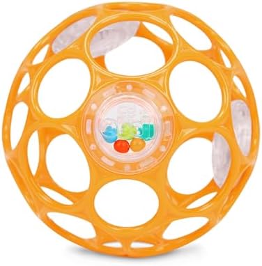 Bright Starts Oball Rattle Ball, Easy-Grasp Infant Rattle with Finger Holes, Orange, 0-36 Months by BrightStarts