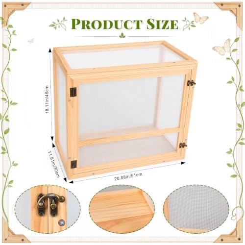 Bucherry Wooden Butterfly Habitat Cage Kit Monarch Caterpillar Enclosure with Mesh Tent & Wood Frame, Detachable Insect Observation House for Kids Outdoor Garden (20") - Image 2