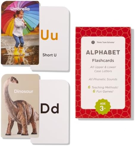 Award-Winning Alphabet Flash Cards for Kids Ages 3-4 – Learn ABCs, Phonics & Speech – Upper & Lowercase Letters, Photo Images – Preschool, Pre-K, Kindergarten by ThinkTankScholar